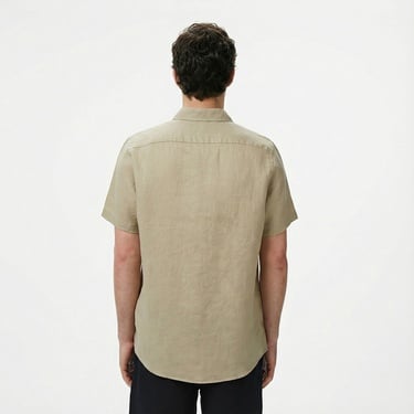  Nautica Erkek Bej Classic Fit Keten Gömlek