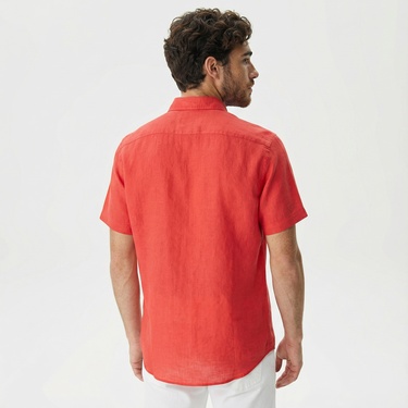  Nautica Erkek Turuncu Classic Fit Kısa Kollu Keten Gömlek