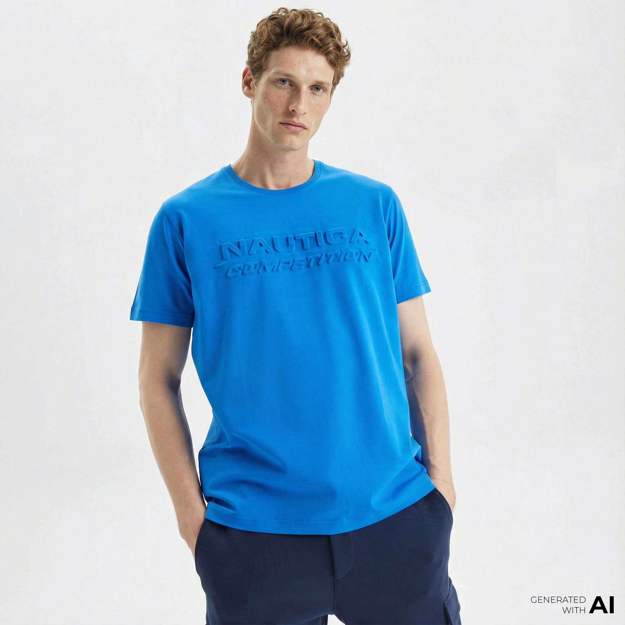 Nautica Erkek Mavi Standart Fit Baskılı T-Shirt