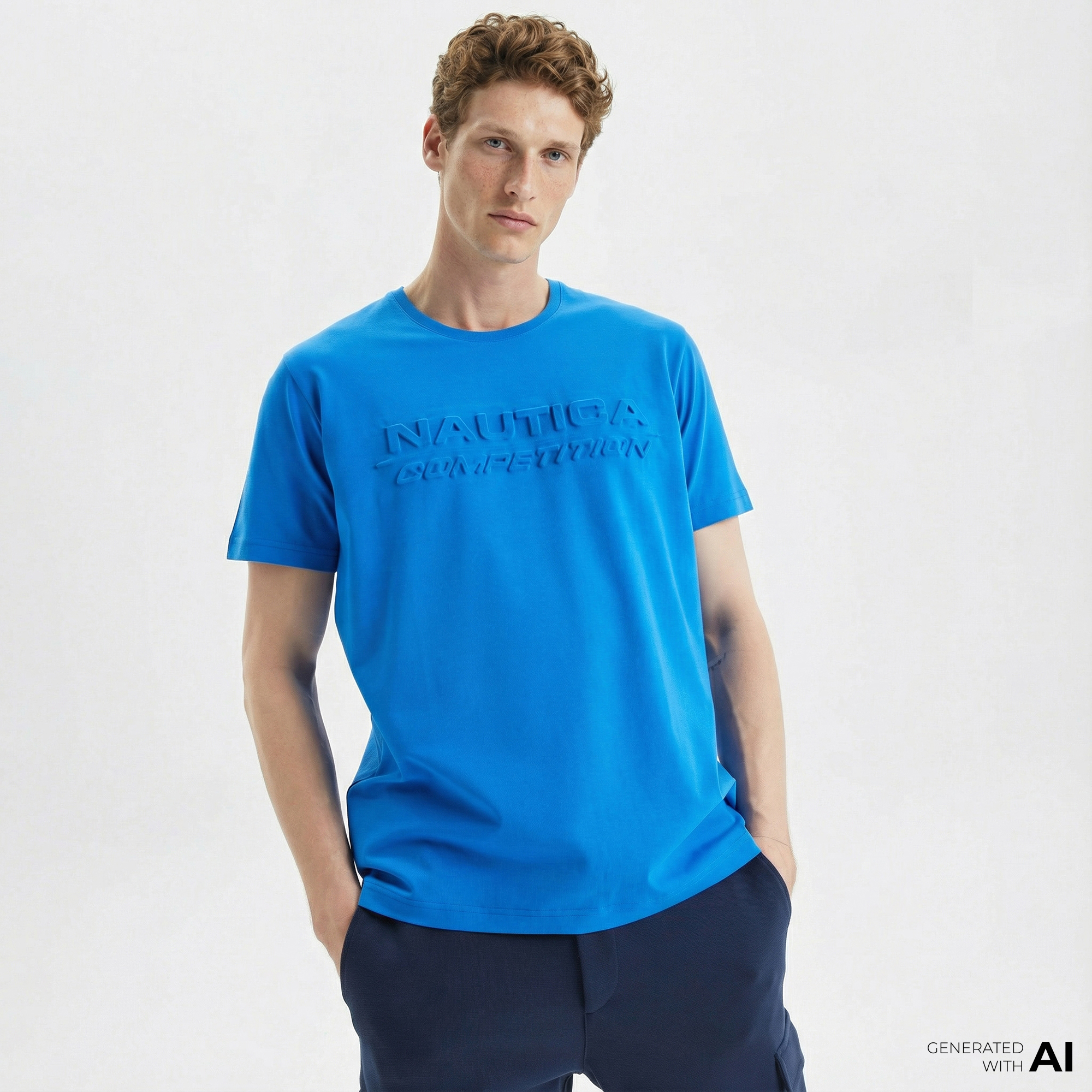  Nautica Erkek Mavi Standart Fit Baskılı T-Shirt