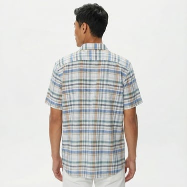  Nautica Erkek Krem Rengi Classic Fit Kısa Kollu Keten Gömlek