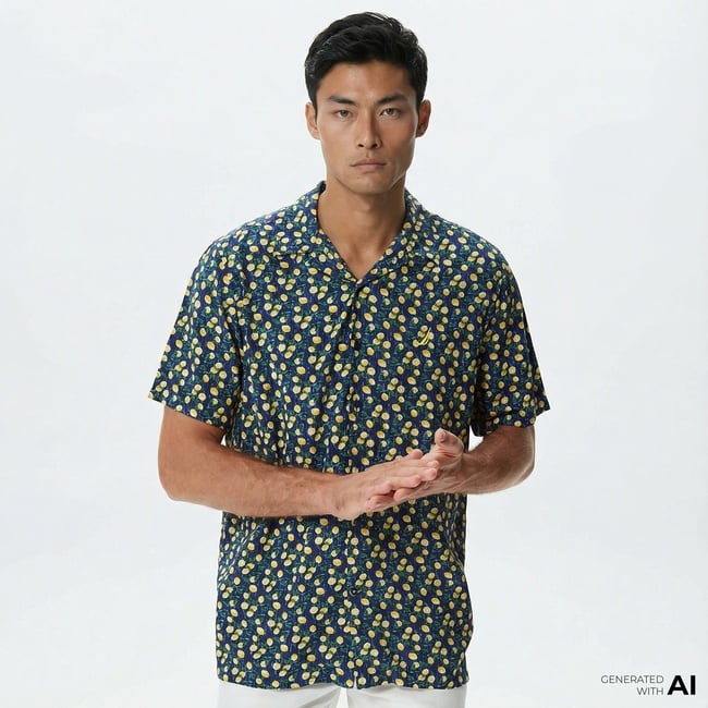  Nautica Erkek Lacivert Classic Fit Kısa Kollu Gömlek