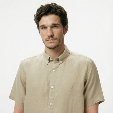  Nautica Erkek Bej Classic Fit Keten Gömlek