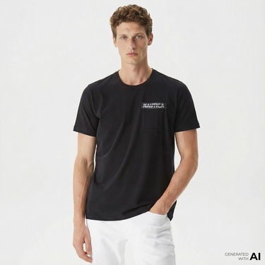  Nautica Erkek Siyah Baskılı Standart Fit T-Shirt