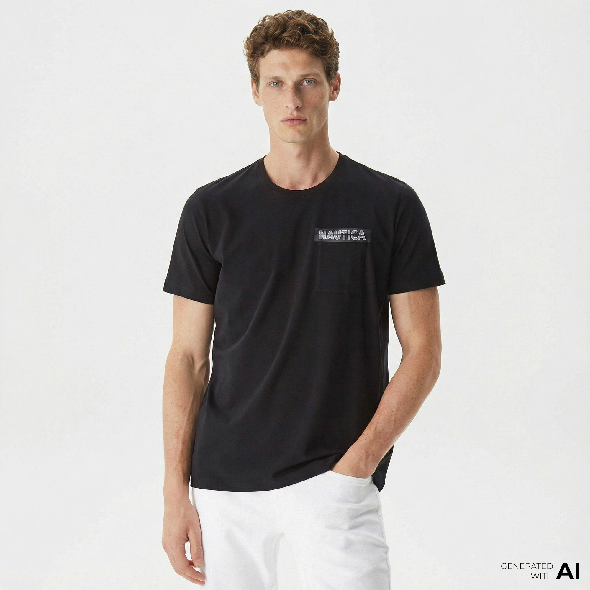  Nautica Erkek Siyah Baskılı Standart Fit T-Shirt