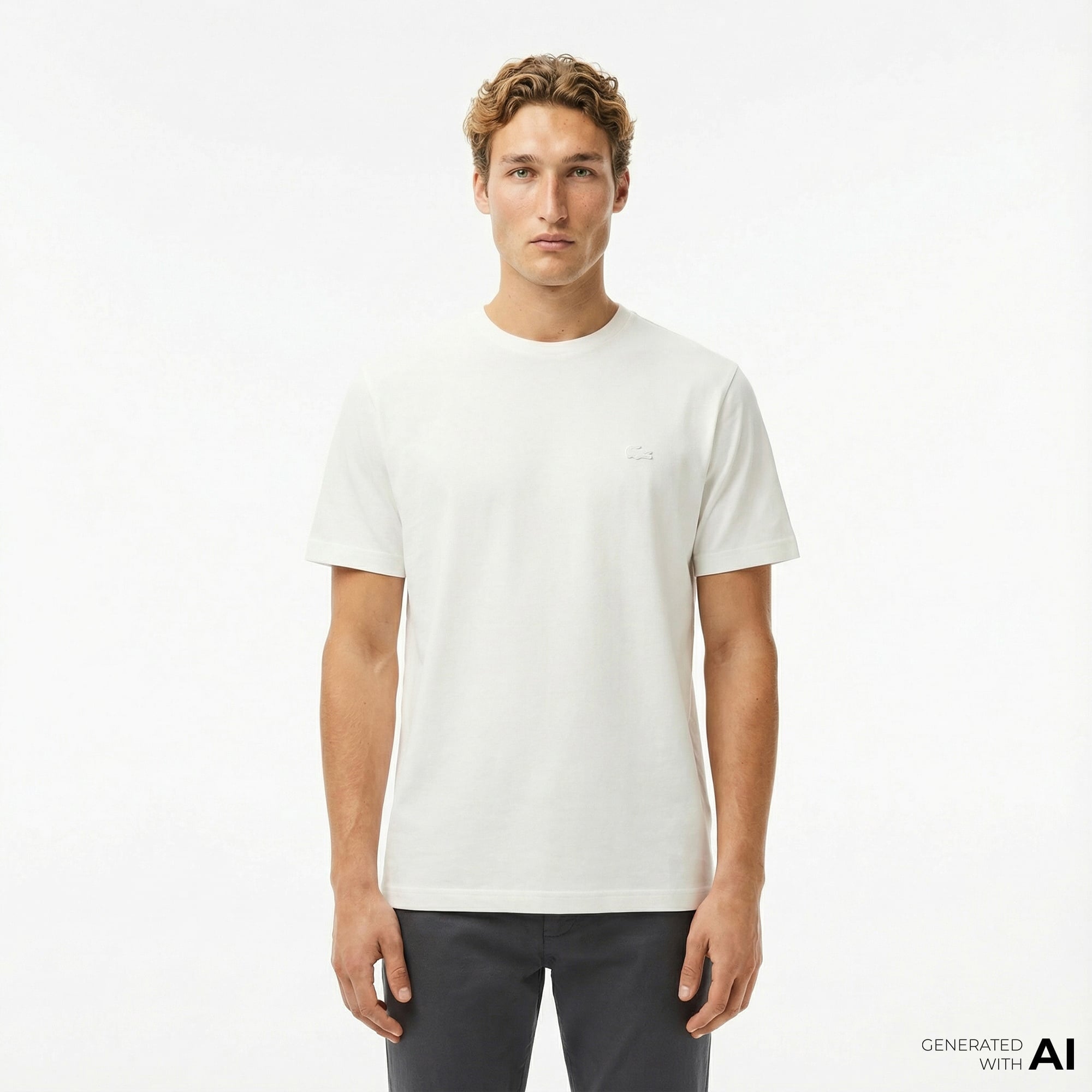 Lacoste Erkek Relaxed Fit Bisiklet Yaka Beyaz T-Shirt