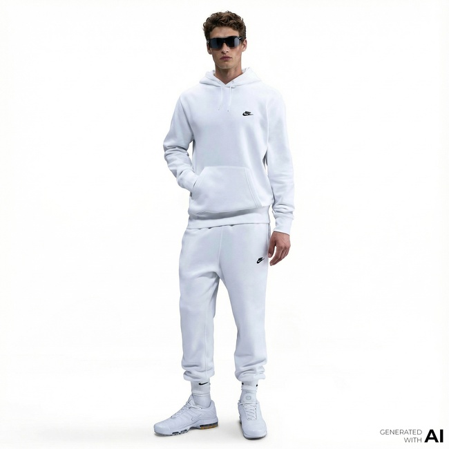  Nike Club Pullover Fleece Erkek Beyaz Hoodie