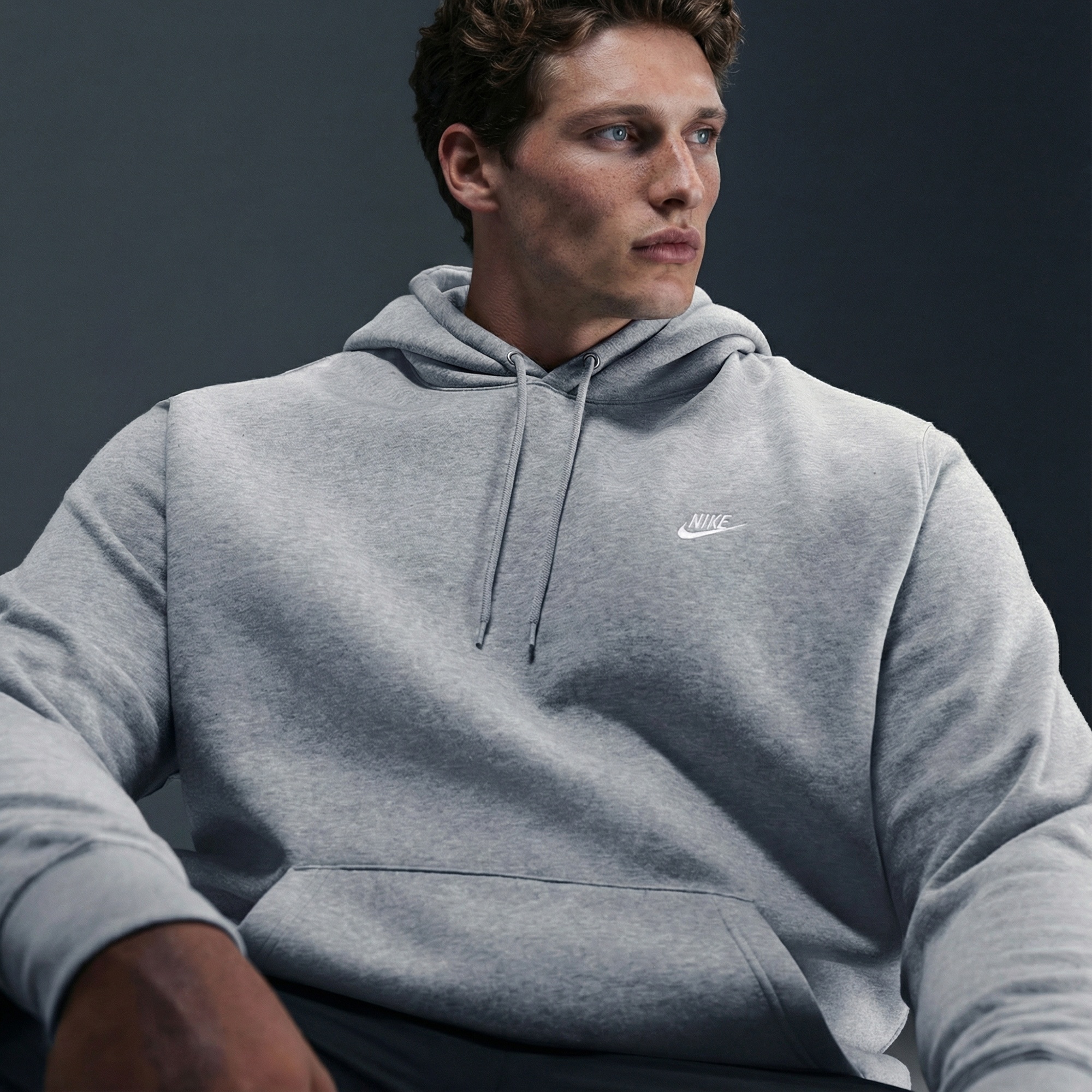 Nike Club Pullover Fleece Erkek Gri Hoodie