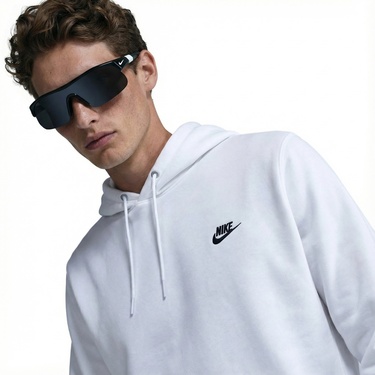  Nike Club Pullover Fleece Erkek Beyaz Hoodie