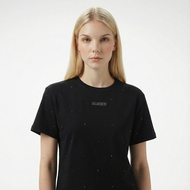  Guess Primula Rhinestones Kadın Siyah T-Shirt