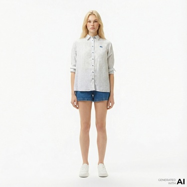  Lacoste Kadın Regular Fit Denim Koyu Mavi Şort