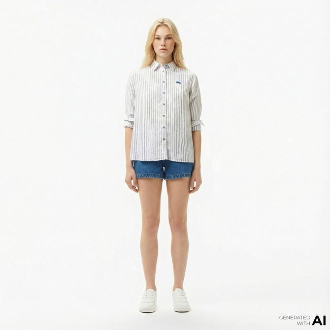  Lacoste Kadın Regular Fit Denim Koyu Mavi Şort