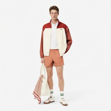  Lacoste Erkek Dik Yaka Renk Bloklu Bordo Ceket