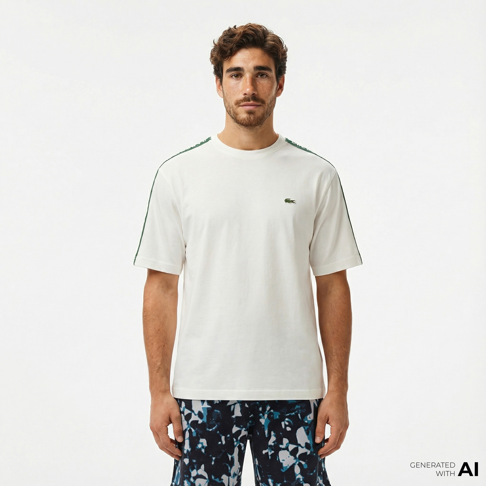 Lacoste Erkek Relaxed Fit Bisiklet Yaka Baskılı Beyaz T-Shirt