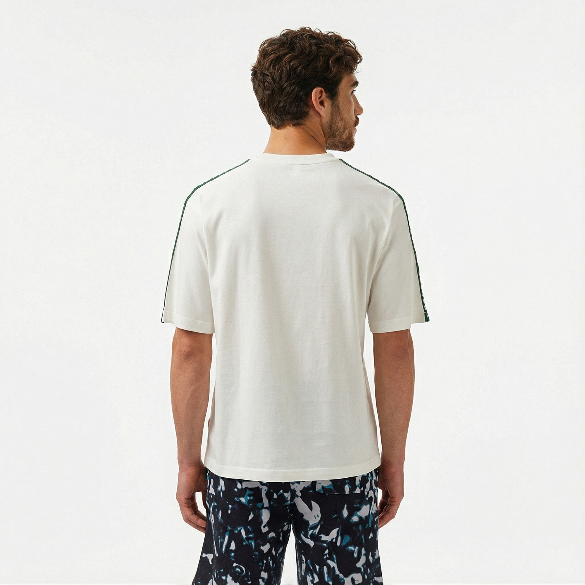 Lacoste Erkek Relaxed Fit Bisiklet Yaka Baskılı Beyaz T-Shirt