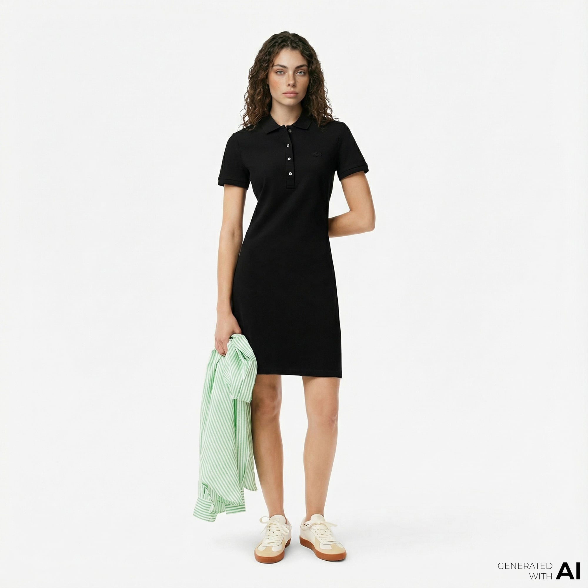 Lacoste Kadın Slim Fit Kısa Kollu Polo Yaka Siyah Elbise