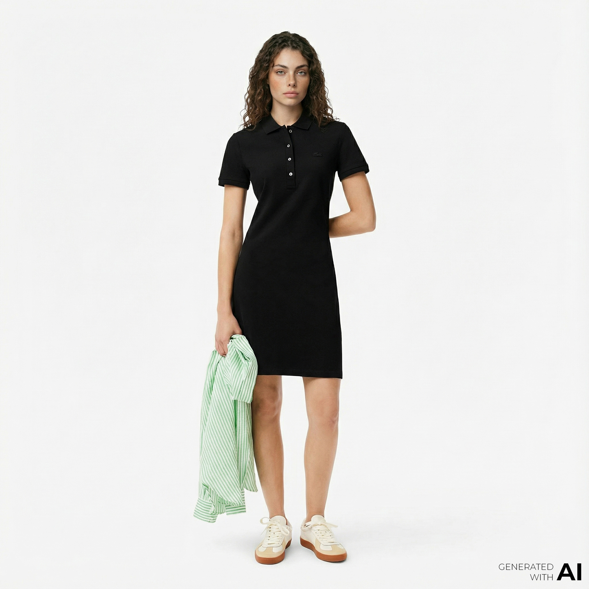  Lacoste Kadın Slim Fit Kısa Kollu Polo Yaka Siyah Elbise