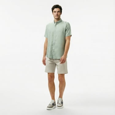  Nautica Erkek Haki Classic Fit Keten Gömlek