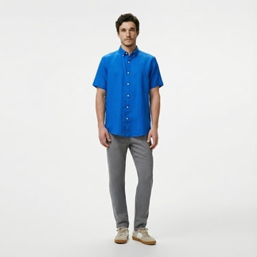  Nautica Erkek Mavi Classic Fit Keten Gömlek