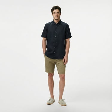  Nautica Erkek Siyah Classic Fit Keten Gömlek