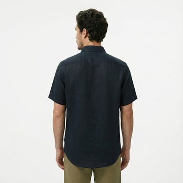  Nautica Erkek Siyah Classic Fit Keten Gömlek