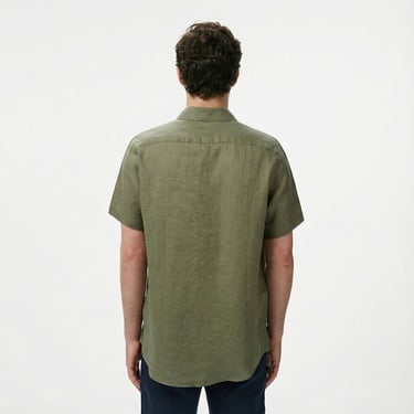  Nautica Erkek Haki Classic Fit Keten Gömlek