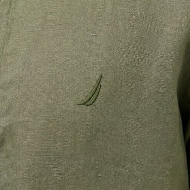  Nautica Erkek Haki Classic Fit Keten Gömlek