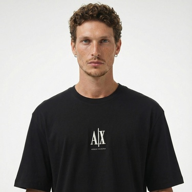  Armani Exchange Erkek Siyah Bisiklet Yaka T-Shirt