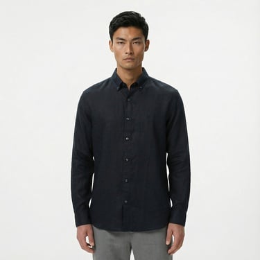  Nautica Erkek Siyah Classic Fit Keten Gömlek