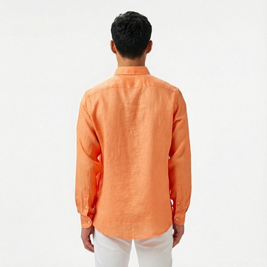  Nautica Erkek Turuncu Classic Fit Keten Gömlek