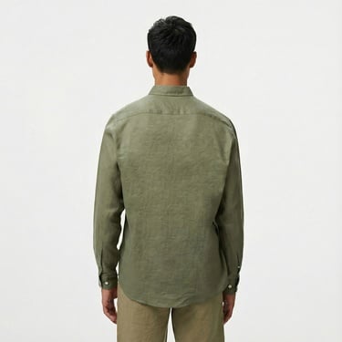  Nautica Erkek Yeşil Classic Fit Keten Gömlek