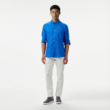  Nautica Erkek Mavi Classic Fit Keten Gömlek