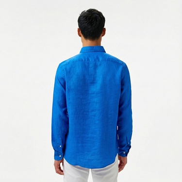  Nautica Erkek Mavi Classic Fit Keten Gömlek