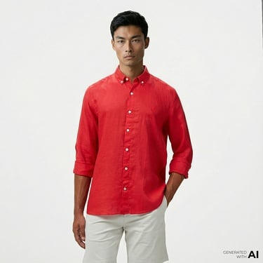  Nautica Erkek Kırmızı Classic Fit Keten Gömlek