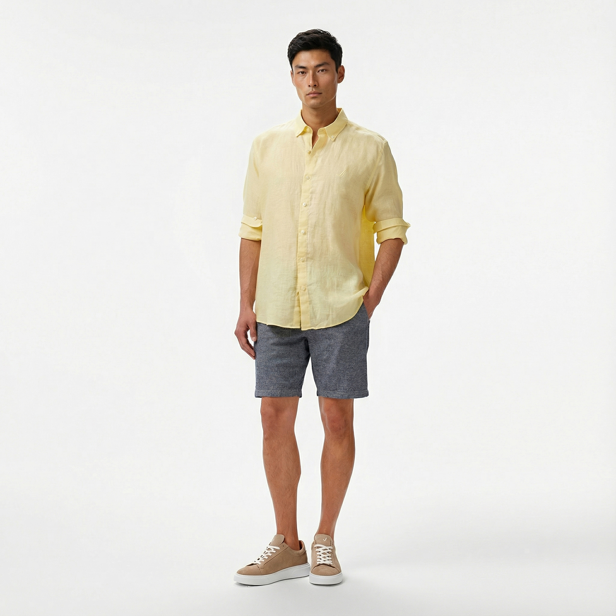  Nautica Erkek Sarı Classic Fit Keten Gömlek