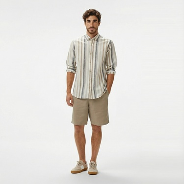  Nautica Erkek Kahverengi Classic Fit Çizgili Gömlek