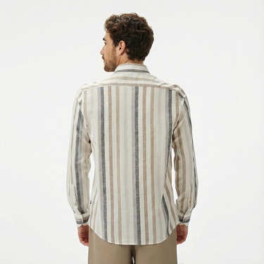  Nautica Erkek Kahverengi Classic Fit Çizgili Gömlek