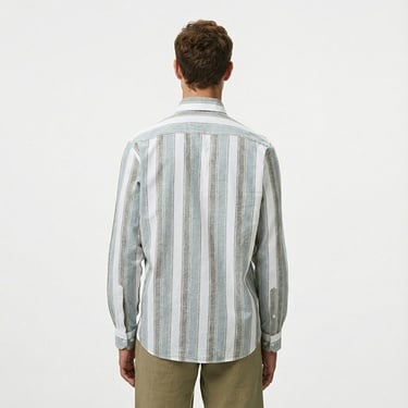  Nautica Erkek Yeşil Classic Fit Çizgili Gömlek