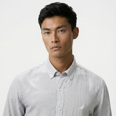  Nautica Erkek Gri Classic Fit Çizgili Gömlek