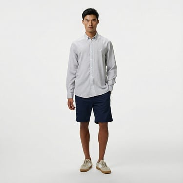  Nautica Erkek Gri Classic Fit Çizgili Gömlek