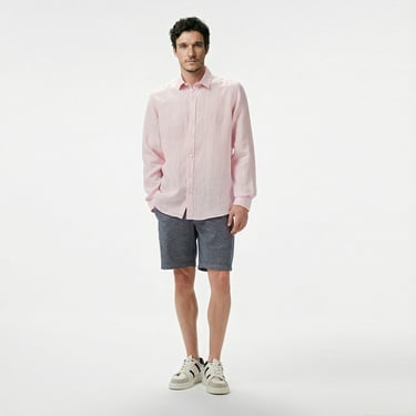  Nautica Erkek Pembe Classic Fit Çizgili Keten Gömlek