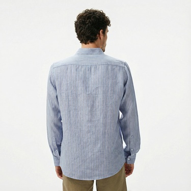  Nautica Erkek Mavi Classic Fit Çizgili Keten Gömlek