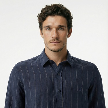  Nautica Erkek Lacivert Classic Fit Çizgili Gömlek