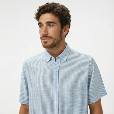  Nautica Erkek Mavi Classic Fit Çizgili Gömlek