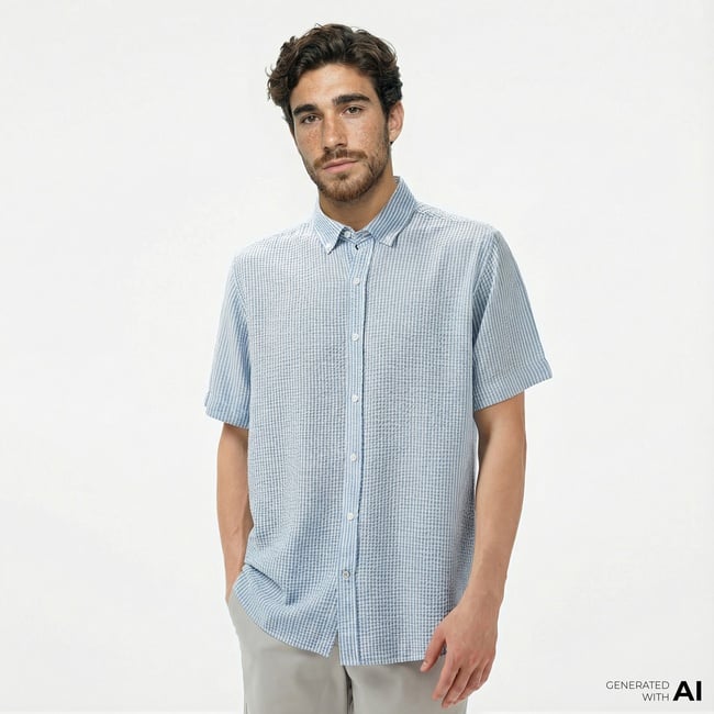  Nautica Erkek Mavi Classic Fit Çizgili Gömlek