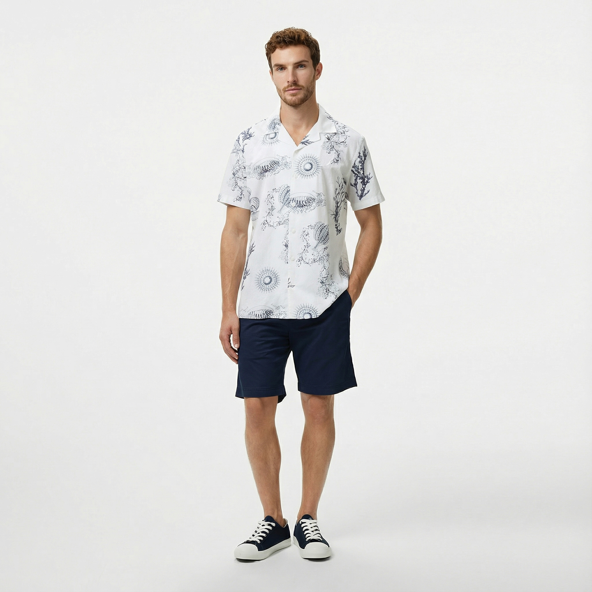  Nautica Erkek Beyaz Classic Fit Desenli Gömlek