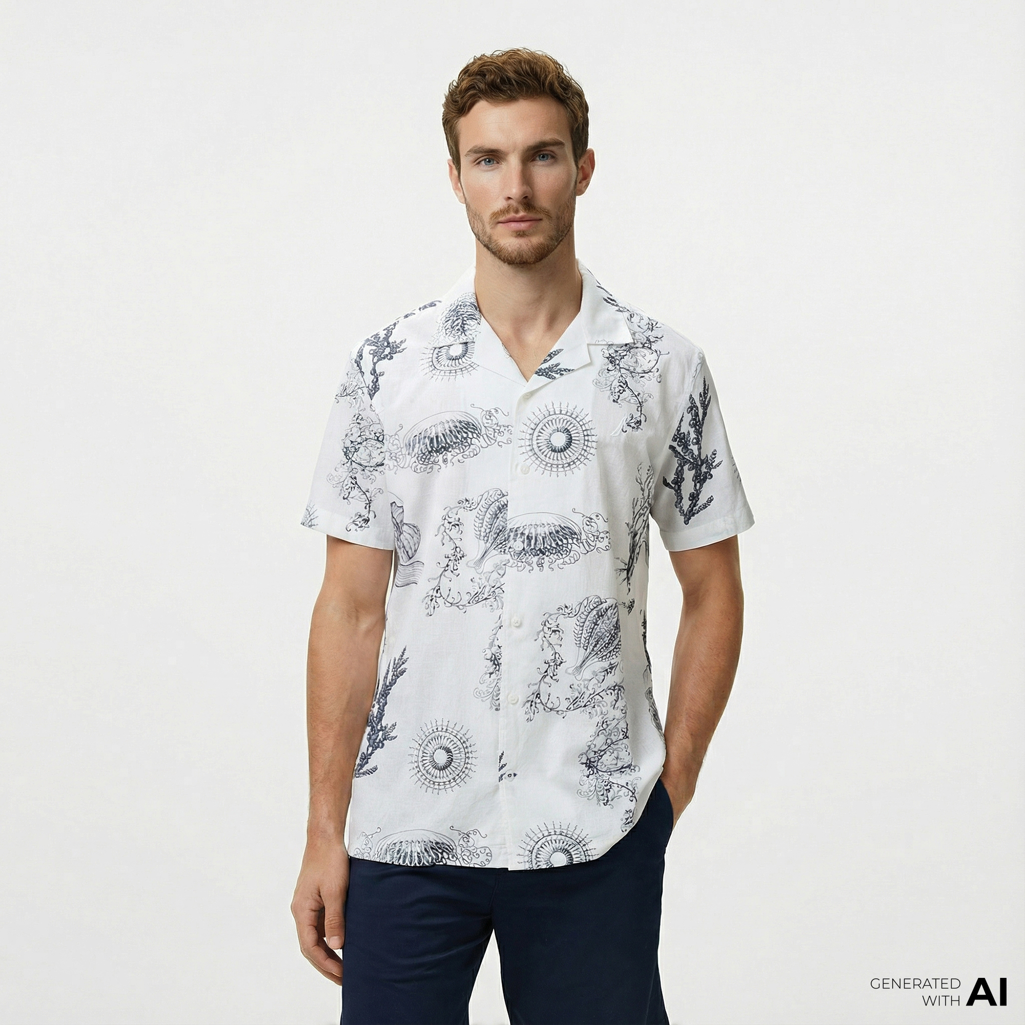  Nautica Erkek Beyaz Classic Fit Desenli Gömlek