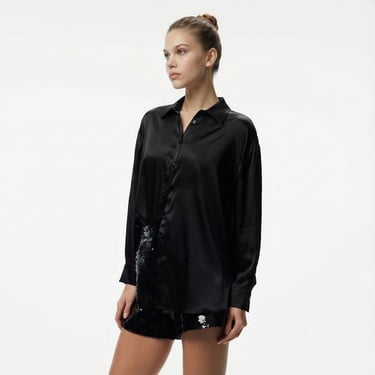  Fabby Silk Kadın Siyah İpek Gömlek