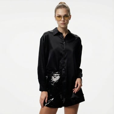  Fabby Silk Kadın Siyah İpek Gömlek