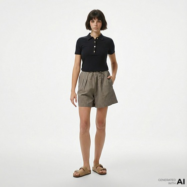  Nautica Kadın Kahverengi Relaxed Fit Çizgili Şort